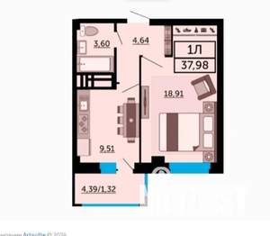 1-к квартира, вторичка, 39м2, 12/24 этаж