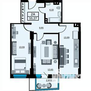 2-к квартира, вторичка, 55м2, 25/25 этаж