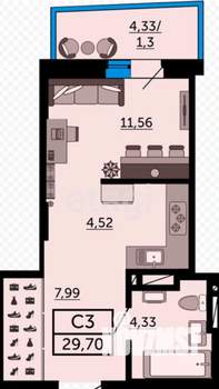 Студия квартира, вторичка, 30м2, 23/25 этаж