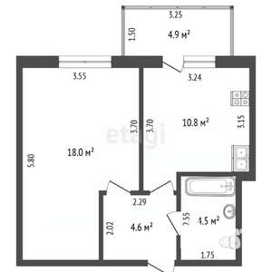 Студия квартира, вторичка, 43м2, 4/9 этаж
