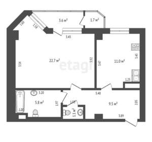 1-к квартира, вторичка, 53м2, 12/19 этаж