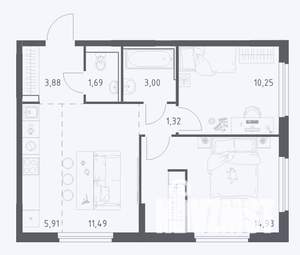 2-к квартира, строящийся дом, 52м2, 3/14 этаж
