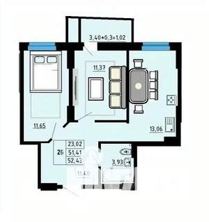 2-к квартира, строящийся дом, 52м2, 25/25 этаж