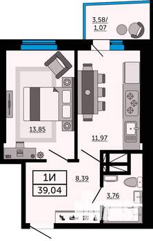 1-к квартира, строящийся дом, 39м2, 15/31 этаж