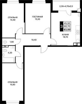 3-к квартира, вторичка, 83м2, 3/12 этаж