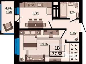 1-к квартира, вторичка, 37м2, 8/25 этаж