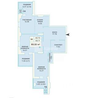 3-к квартира, вторичка, 93м2, 16/24 этаж