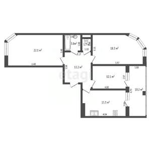 3-к квартира, сданный дом, 86м2, 22/24 этаж