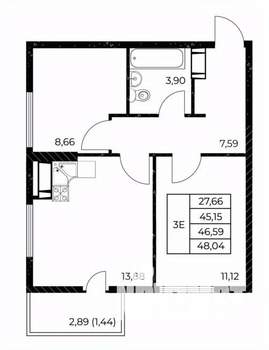 2-к квартира, вторичка, 48м2, 20/25 этаж