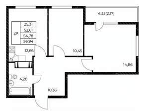 2-к квартира, вторичка, 57м2, 6/25 этаж