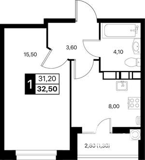 1-к квартира, вторичка, 33м2, 4/12 этаж