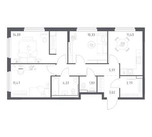 3-к квартира, вторичка, 67м2, 2/17 этаж