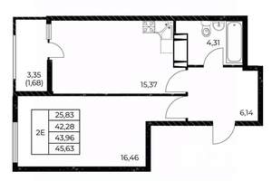 1-к квартира, вторичка, 46м2, 13/25 этаж