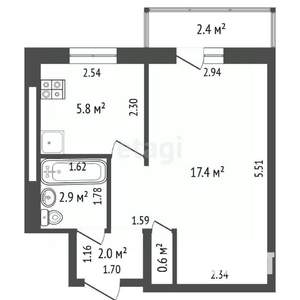 1-к квартира, вторичка, 30м2, 4/4 этаж