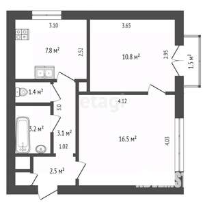 2-к квартира, вторичка, 47м2, 3/3 этаж