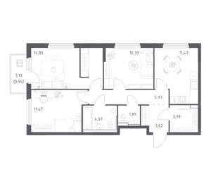 3-к квартира, вторичка, 68м2, 6/17 этаж