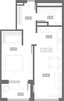 1-к квартира, вторичка, 46м2, 12/24 этаж