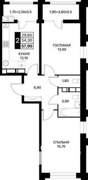 2-к квартира, вторичка, 58м2, 16/20 этаж