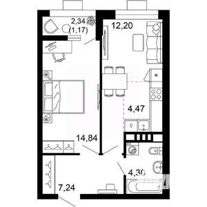 2-к квартира, вторичка, 44м2, 8/10 этаж