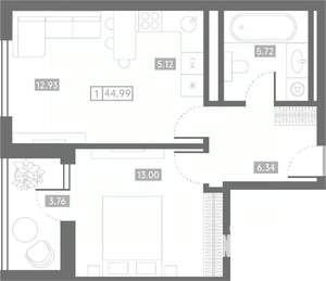 1-к квартира, вторичка, 45м2, 21/24 этаж