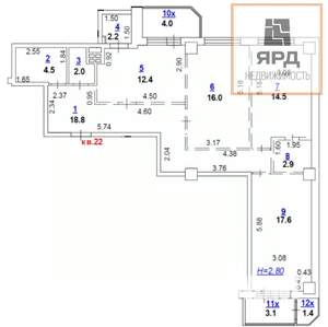3-к квартира, вторичка, 95м2, 6/19 этаж