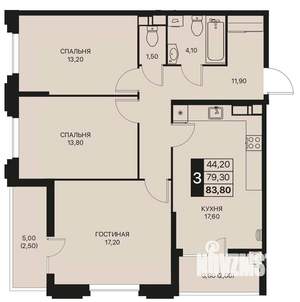 3-к квартира, строящийся дом, 84м2, 11/12 этаж