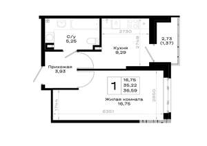 1-к квартира, вторичка, 37м2, 2/20 этаж