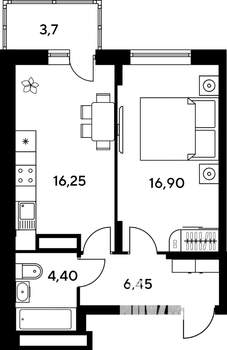 1-к квартира, строящийся дом, 48м2, 3/9 этаж