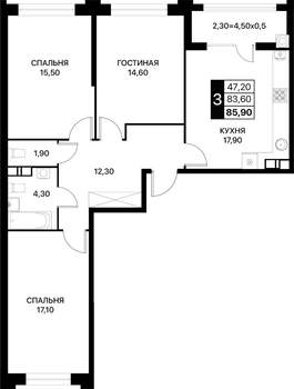 3-к квартира, вторичка, 86м2, 6/12 этаж