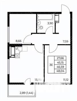 2-к квартира, вторичка, 48м2, 19/25 этаж