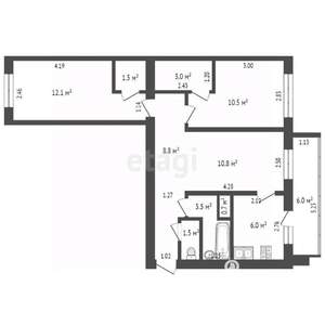 3-к квартира, вторичка, 58м2, 1/5 этаж