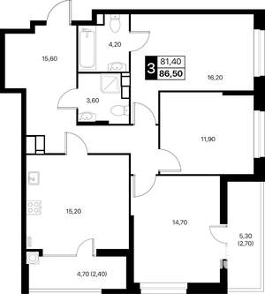 3-к квартира, вторичка, 87м2, 7/12 этаж
