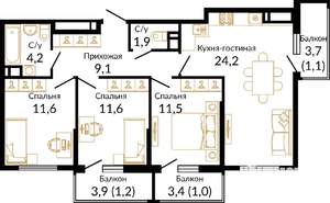 3-к квартира, вторичка, 78м2, 13/16 этаж
