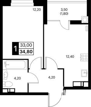 1-к квартира, вторичка, 35м2, 10/12 этаж