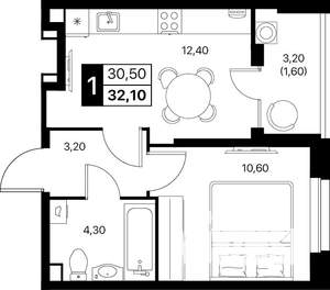 1-к квартира, вторичка, 32м2, 2/12 этаж