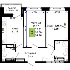 2-к квартира, вторичка, 55м2, 2/25 этаж