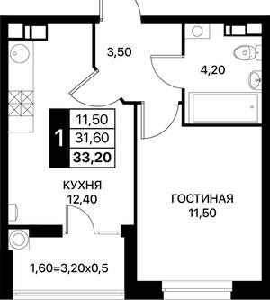 1-к квартира, строящийся дом, 33м2, 6/12 этаж