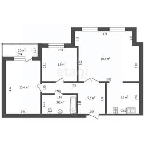 2-к квартира, вторичка, 65м2, 3/3 этаж