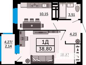 1-к квартира, вторичка, 39м2, 23/24 этаж