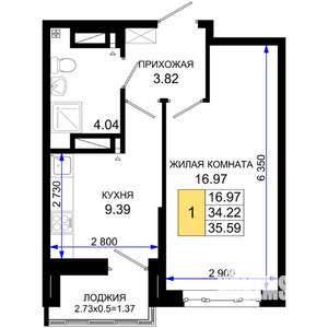 1-к квартира, вторичка, 36м2, 9/25 этаж