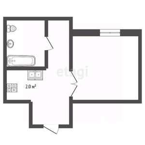 1-к квартира, вторичка, 19м2, 1/2 этаж