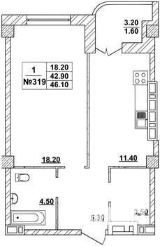 1-к квартира, вторичка, 48м2, 18/20 этаж