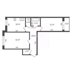 2-к квартира, вторичка, 54м2, 1/9 этаж