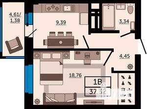 1-к квартира, строящийся дом, 37м2, 9/24 этаж