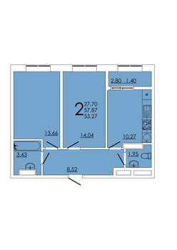 2-к квартира, вторичка, 53м2, 24/24 этаж