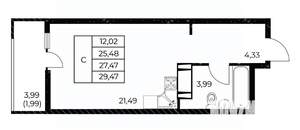 Студия квартира, вторичка, 29м2, 19/25 этаж