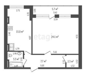 1-к квартира, вторичка, 52м2, 4/6 этаж