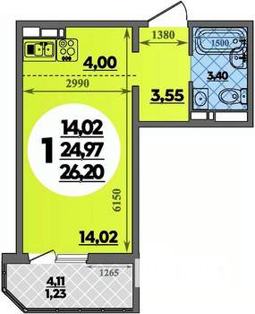 Студия квартира, строящийся дом, 26м2, 13/17 этаж