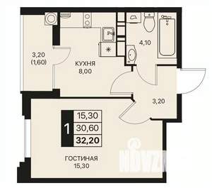 1-к квартира, строящийся дом, 32м2, 5/12 этаж