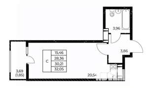 Студия квартира, вторичка, 32м2, 12/25 этаж